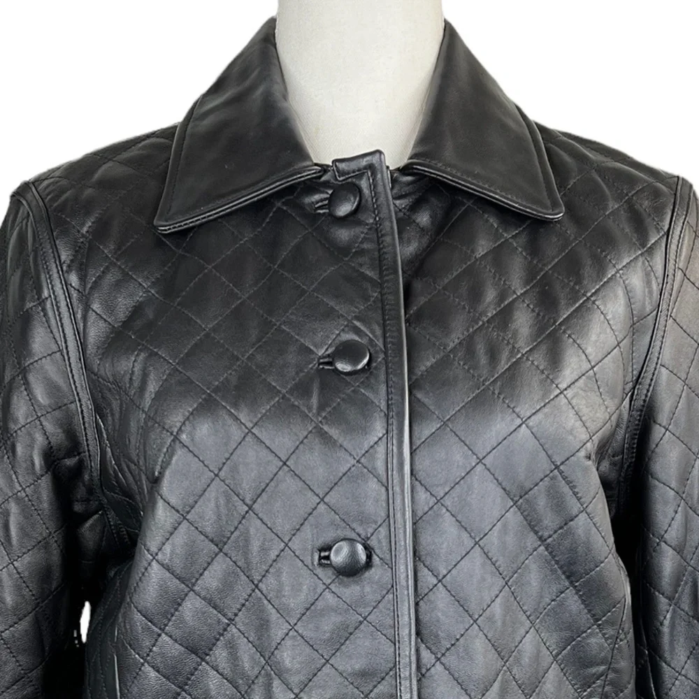 Siena Women’s Black Quilted Leather Jacket - Picture 6 of 11